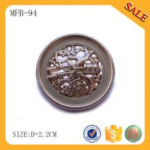 MFB94 Shanks tipo de botón de aleación de zinc, botón de costura de moda logotipo grabado